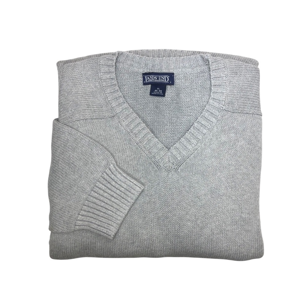 Lands End Vintage Made in Usa Cotton Gray Pull Over Mens Sweater XL 46-48 Reg.